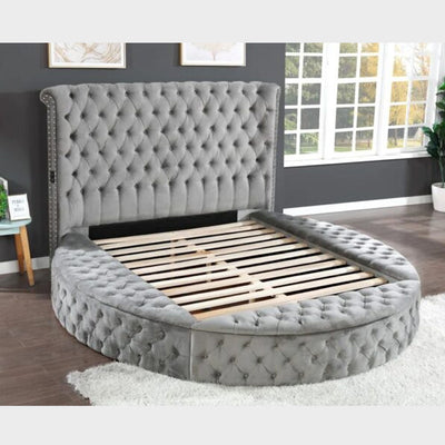 Space Saving and Luxurious Round Grey Velvet Bed