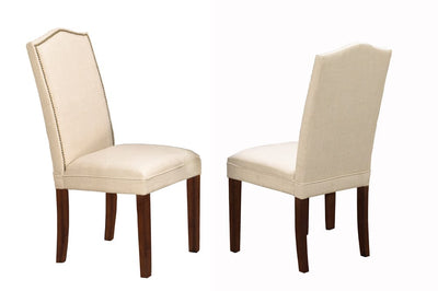 Beige Linen-Fabric Parson dining chair with brass nailheads - Set of 2