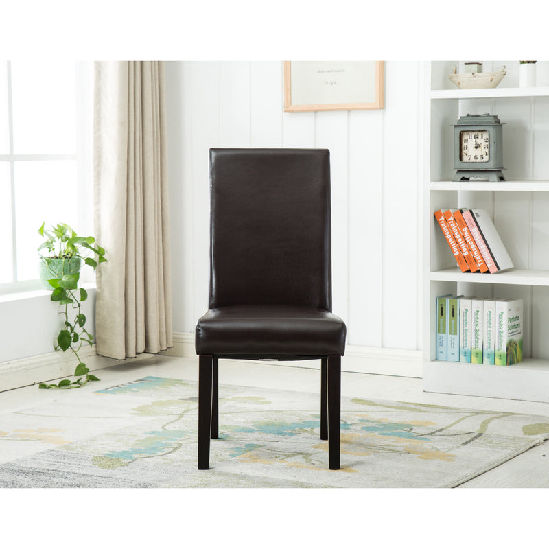 Brown Faux Leather parson chair - front