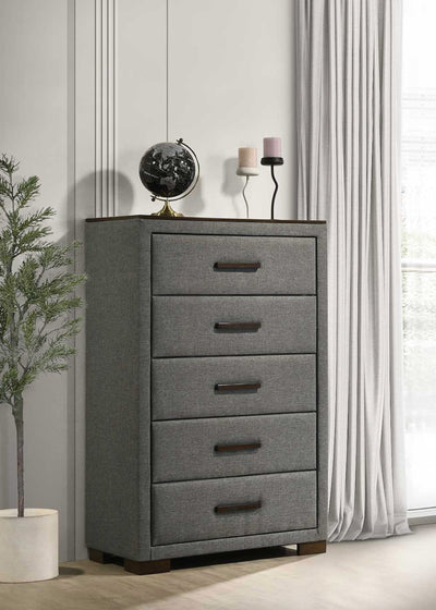 Dylan Bedroom Set – Dark Grey Upholstered Bed with Matching Case Pieces