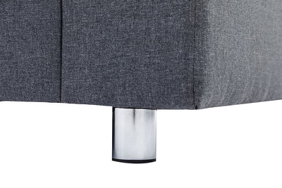 Grey Fabric Sofa With Chrome Legs and Accent Pillows
