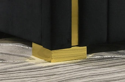 Aurora Bedroom Set – Black Velvet Platform Bed with Gold Accents