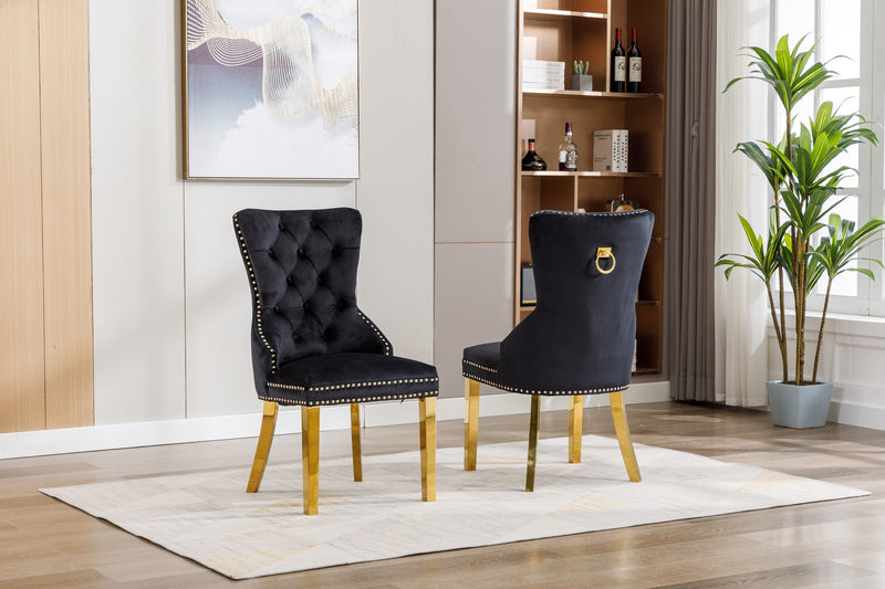 Royale Black Velvet Dining Chairs w/ Gold Accents - Set of 2