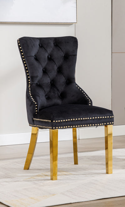 Royale Black Velvet Dining Chairs w/ Gold Accents - Set of 2