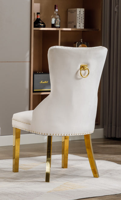 Royale Creme Velvet Dining Chairs w/ Gold Accents - Set of 2