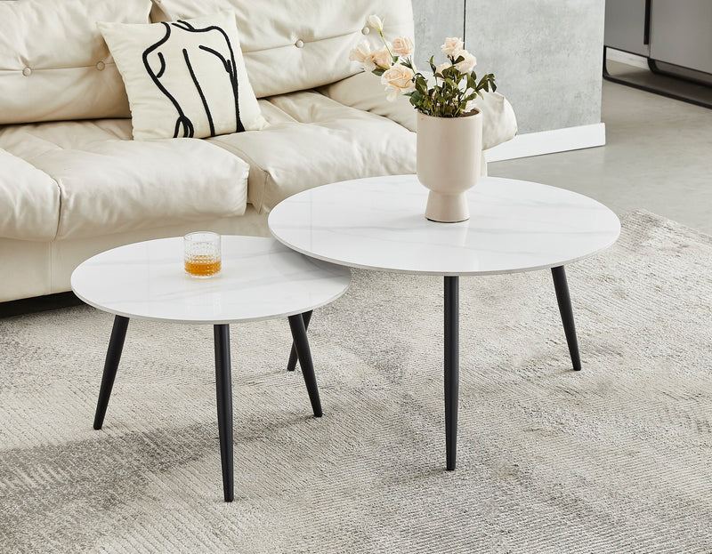 Snowy White Sintered Stone Top | 2pc Set Coffee Table Set