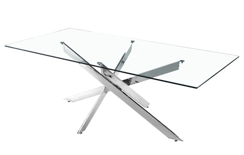 Glass Dining Table with Swiveled Chrome Legs