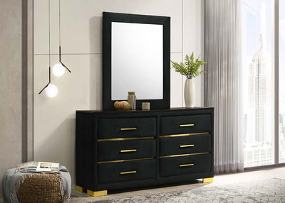 Aurora Bedroom Set – Black Velvet Platform Bed with Gold Accents