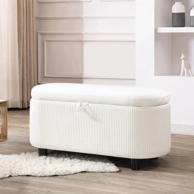 HaloLift Oval Storage Bench – Soft White Upholstery