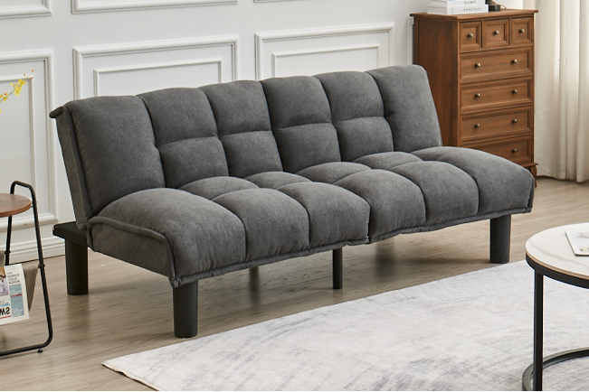 Grey ComfortSplit SofaBed: Memory Foam & Sleek Black Leg Design