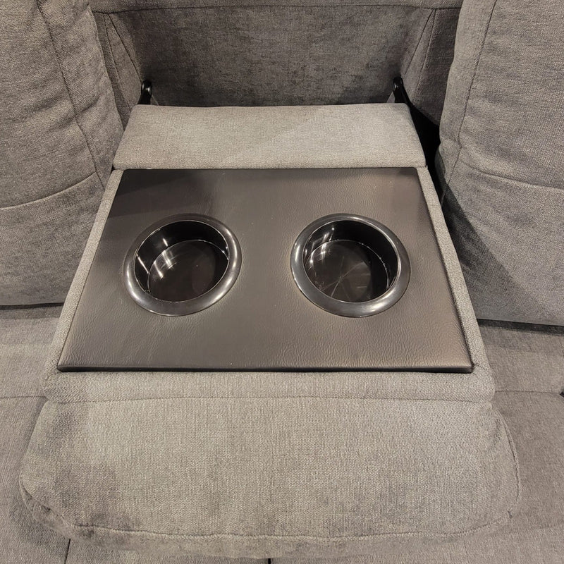 Grey Fabric RHF Chaise Sectional | Storage | Cupholders | USB / Power Outlet