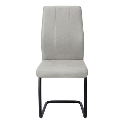 Set of 2 Grey Fabric Upholstered Dining Chairs - Contemporary Black Metal Frame