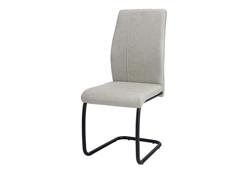 Set of 2 Grey Fabric Upholstered Dining Chairs - Contemporary Black Metal Frame