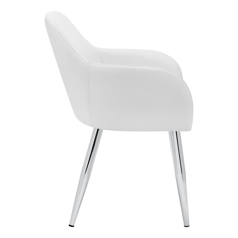 Set of 2 White Leather Look Dining Chairs - Contemporary Chrome Metal Legs