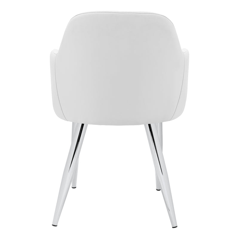 Set of 2 White Leather Look Dining Chairs - Contemporary Chrome Metal Legs