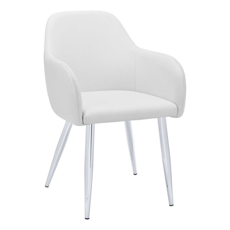 Set of 2 White Leather Look Dining Chairs - Contemporary Chrome Metal Legs