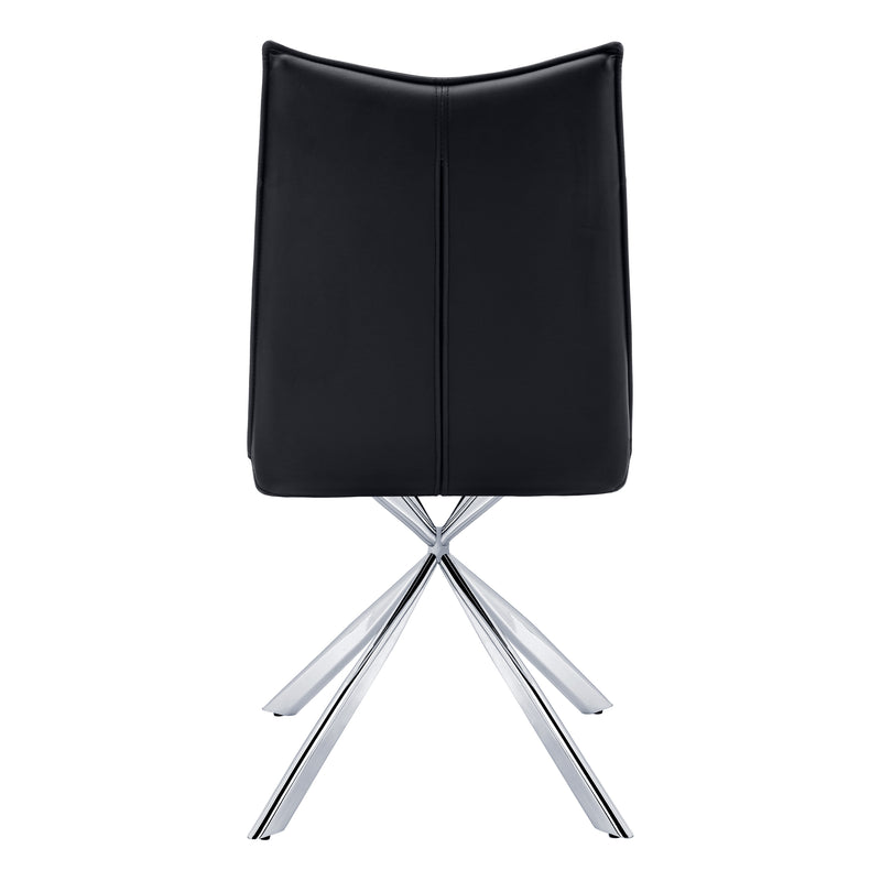 Dining Chair, Set Of 2, Side, Upholstered, Kitchen, Dining Room, Black Leather Look, Chrome Metal, Contemporary, Modern