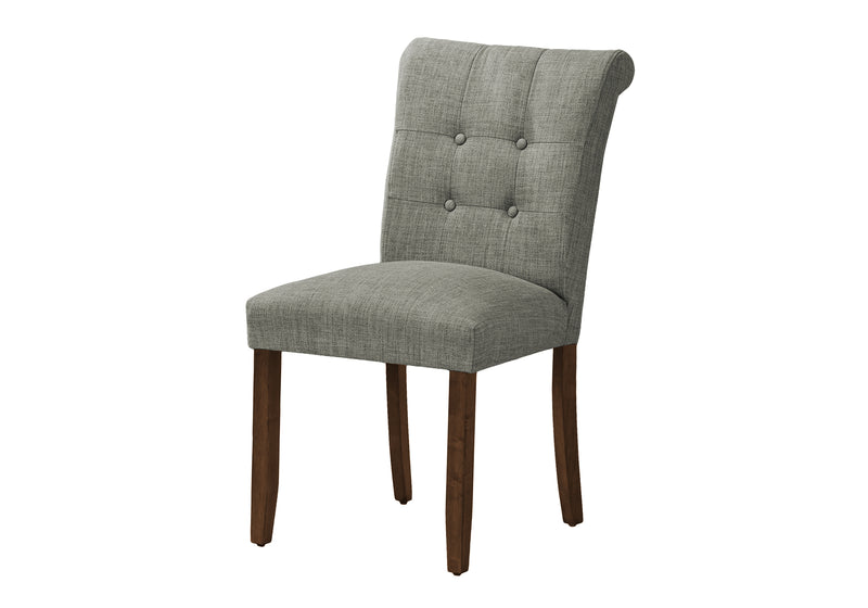 Dining Chair, 38" Height, Set Of 2, Upholstered, Dining Room, Side, Kitchen, Grey Fabric, Walnut Wood Legs, Modern