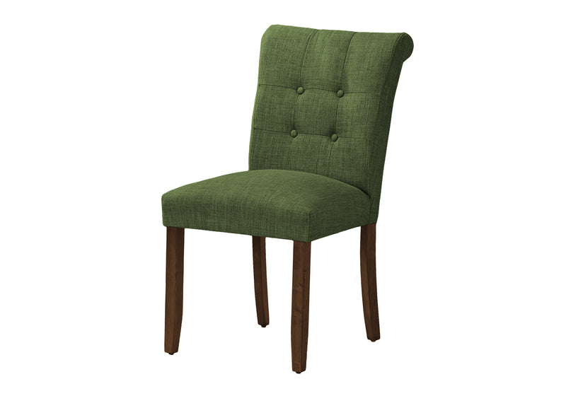 Dining Chair, 38" Height, Set Of 2, Upholstered, Dining Room, Side, Kitchen, Green Fabric, Walnut Wood Legs, Modern