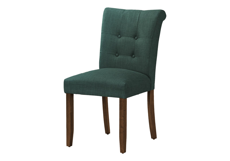 Dining Chair, 38" Height, Set Of 2, Upholstered, Dining Room, Side, Kitchen, Blue Fabric, Walnut Wood Legs, Modern