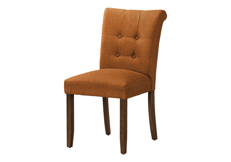 Dining Chair, 38" Height, Set Of 2, Upholstered, Dining Room, Side, Kitchen, Orange Fabric, Walnut Wood Legs, Modern