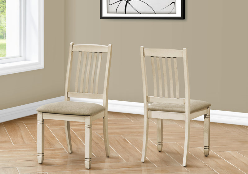 Dining Chair, 38" Height, Set Of 2, Side, Upholstered, Kitchen, Dining Room, Antique White, Beige Linen Look, Transitional