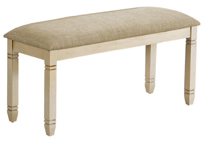 Antique White Rectangular Upholstered Bench in Beige Linen Fabric