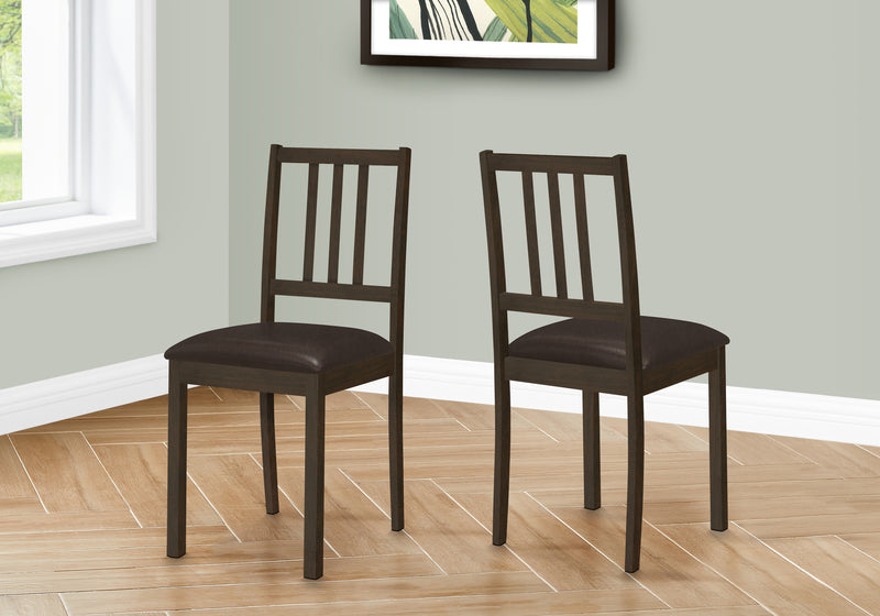 Dining Chair, Set Of 2, Side, Upholstered, Kitchen, Dining Room, Brown Leather Look, Brown Wood Legs, Transitional