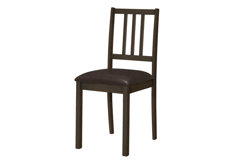 Dining Chair, Set Of 2, Side, Upholstered, Kitchen, Dining Room, Brown Leather Look, Brown Wood Legs, Transitional