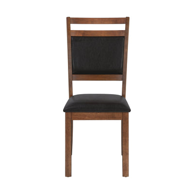 Dining Chair, Set Of 2, Side, Upholstered, Kitchen, Dining Room, Brown Leather Look, Walnut Wood Legs, Transitional