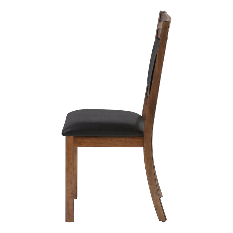 Dining Chair, Set Of 2, Side, Upholstered, Kitchen, Dining Room, Brown Leather Look, Walnut Wood Legs, Transitional