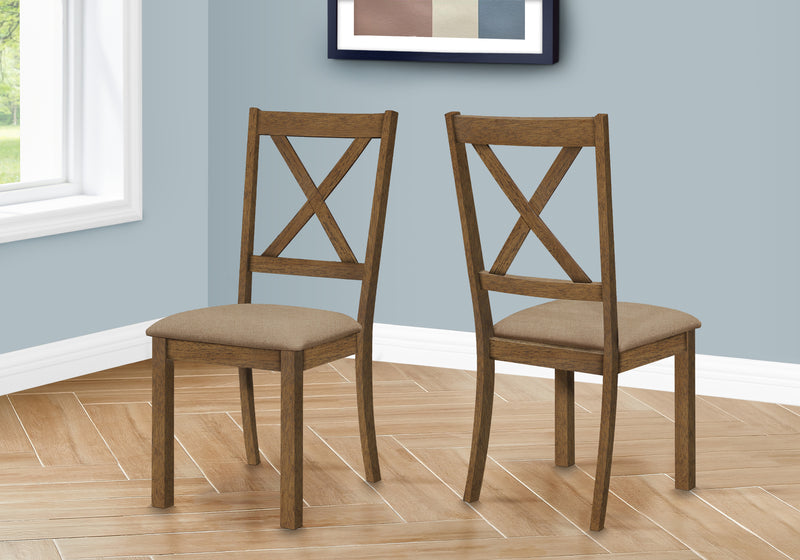 Dining Chair, Set Of 2, Side, Upholstered, Kitchen, Dining Room, Brown Fabric, Walnut Wood Frame, Transitional