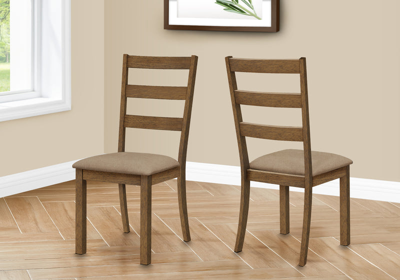 Dining Chair, Set Of 2, Side, Upholstered, Kitchen, Dining Room, Brown Fabric, Walnut Wood Legs, Transitional