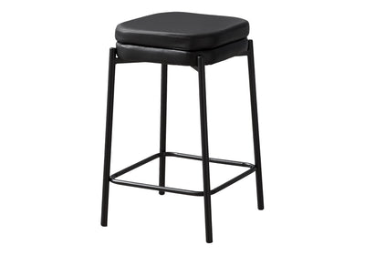 Modern Black Leather Look Barstool Set of 2 - Contemporary Kitchen Counter Height Stools