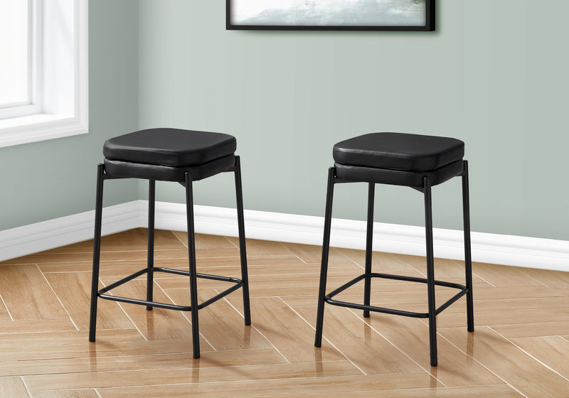 Modern Black Leather Look Barstool Set of 2 - Contemporary Kitchen Counter Height Stools