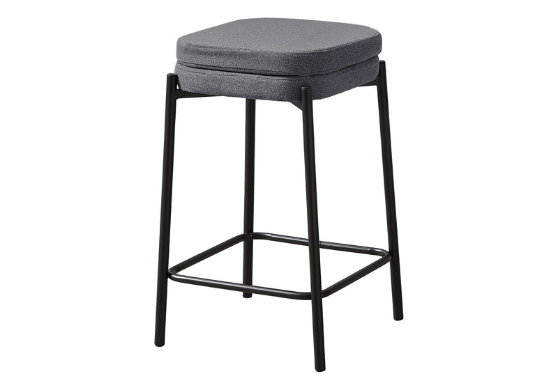 Set of 2 Grey Fabric Barstools - Contemporary Black Metal Counter Height Kitchen Chairs