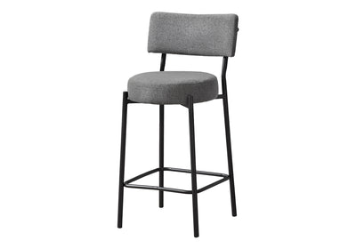 Set of 2 Grey Fabric Barstools - Contemporary Black Metal Counter Height Kitchen Chairs