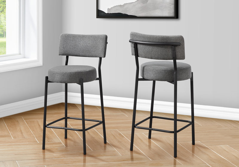 Set of 2 Grey Fabric Barstools - Contemporary Black Metal Counter Height Kitchen Chairs