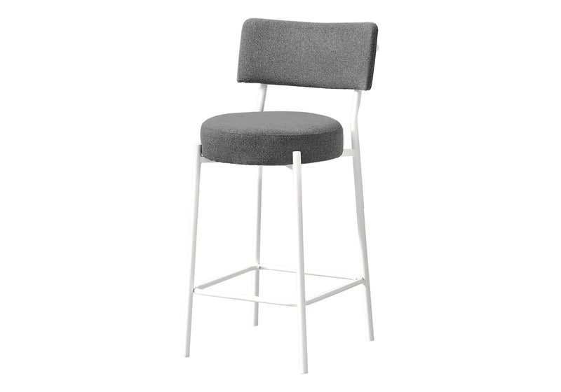 Set of 2 Grey Fabric Barstools - Contemporary White Metal Kitchen Counter Height Seating