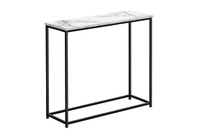 Modern White Marble Look Accent Table with Black Metal Frame - Contemporary Console Table for Living Room or Entryway