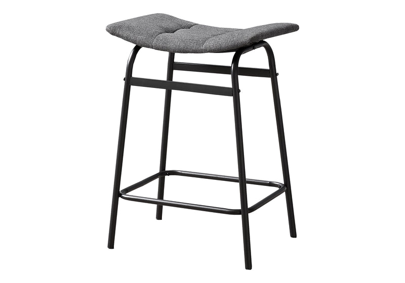 Set of 2 Grey Fabric Barstools - Contemporary Black Metal Counter Height Kitchen Chairs