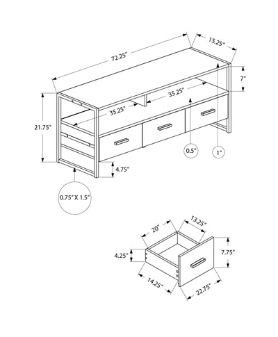 72 Inch Black Laminate TV Stand with Storage Drawers - Modern Entertainment Center