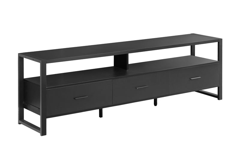 72 Inch Black Laminate TV Stand with Storage Drawers - Modern Entertainment Center