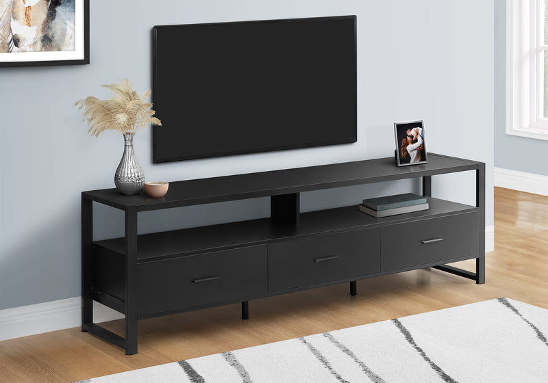 72 Inch Black Laminate TV Stand with Storage Drawers - Modern Entertainment Center