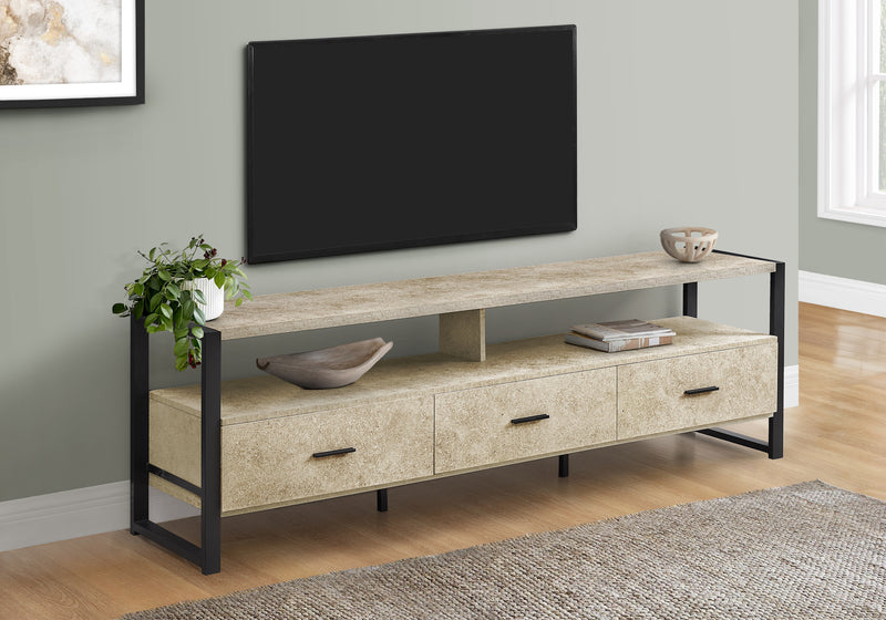 72 Inch Cream Stone Laminate TV Stand with Storage Drawers - Modern Entertainment Center