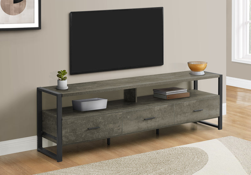 72" TV Stand Media Entertainment Center with Storage Drawers - Contemporary Dark Bronze Laminate & Black Metal