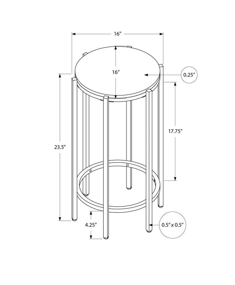 Contemporary Round Accent Table in Dark Oak Laminate with Black Metal Base