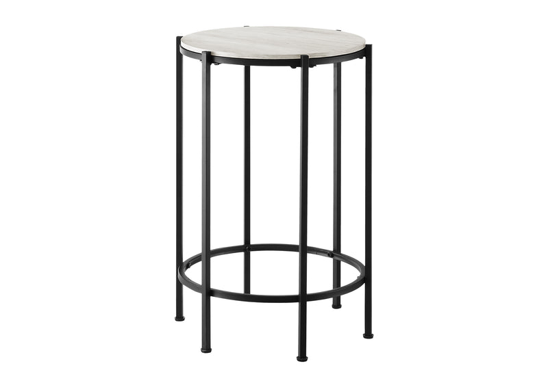 Contemporary Round Accent Table in Washed Oak Laminate with Black Metal Base