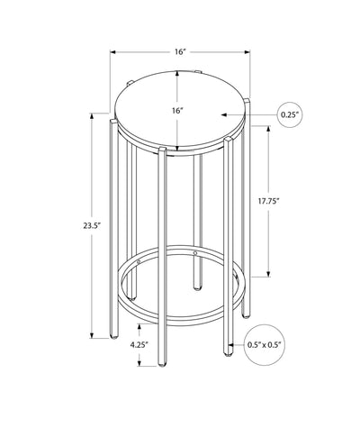 Contemporary Round Accent Table in Cream Stone Laminate with Black Metal Base