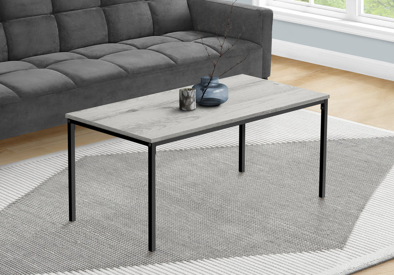 Modern Grey Laminate Coffee Table - 40"L Rectangular Accent Table with Black Metal Base for Living Room